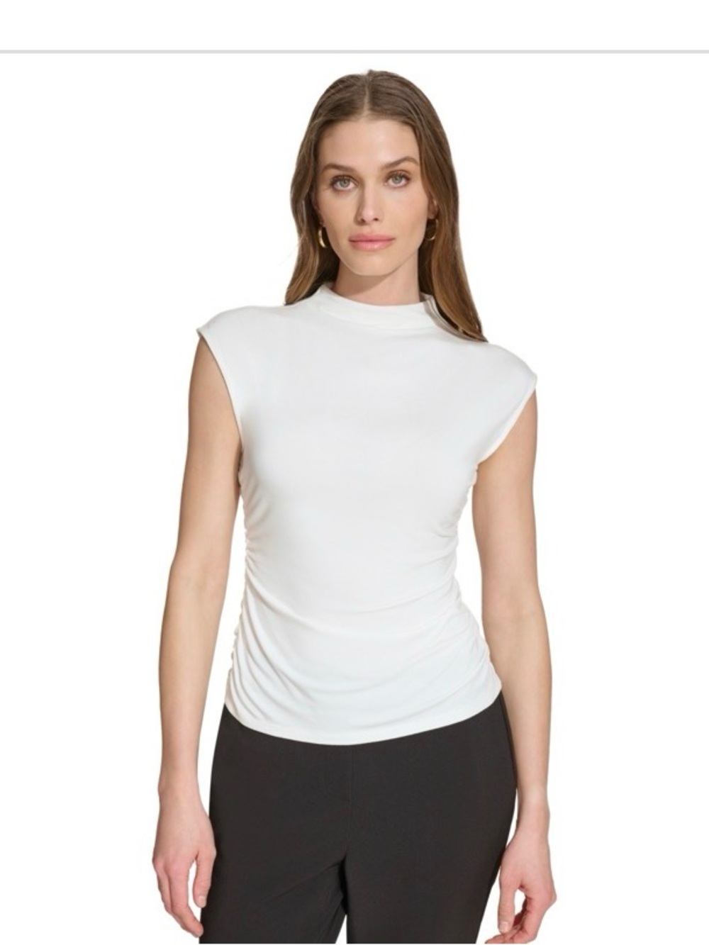 DKNY Women's Mock-Neck Sleeveless Side-ruched Knit Top, Regular